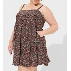 Torrid Medallion Print Babydoll Mini Dress Strappy Swing Tunic Boho Plus Size 5X